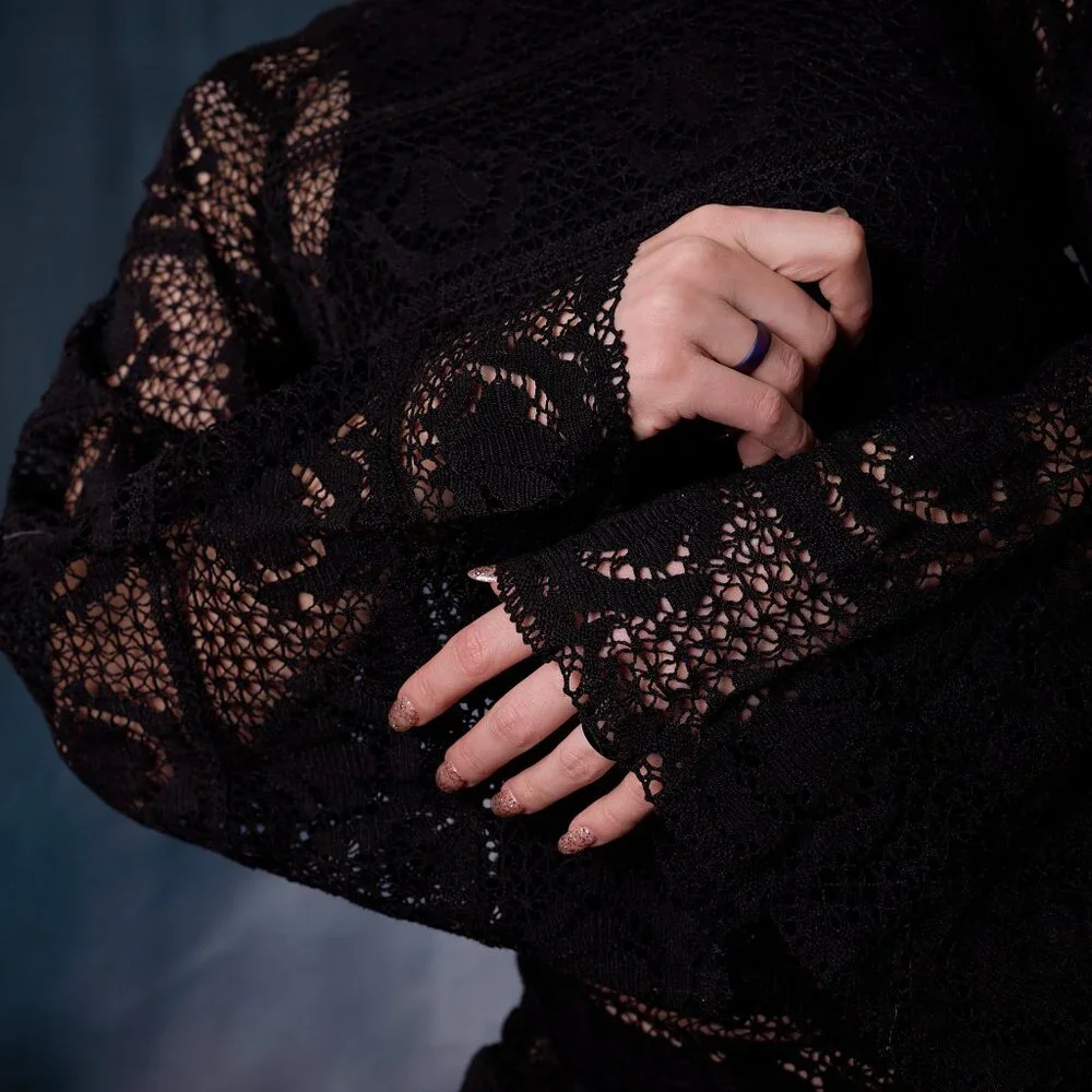 Amazing 70's Vintage Cotton Lace Maxi Dress in Black - Picture 3 of 7